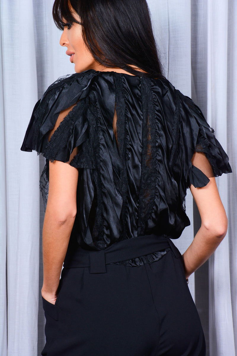 Black Lace and Satin Frill jumpsuit